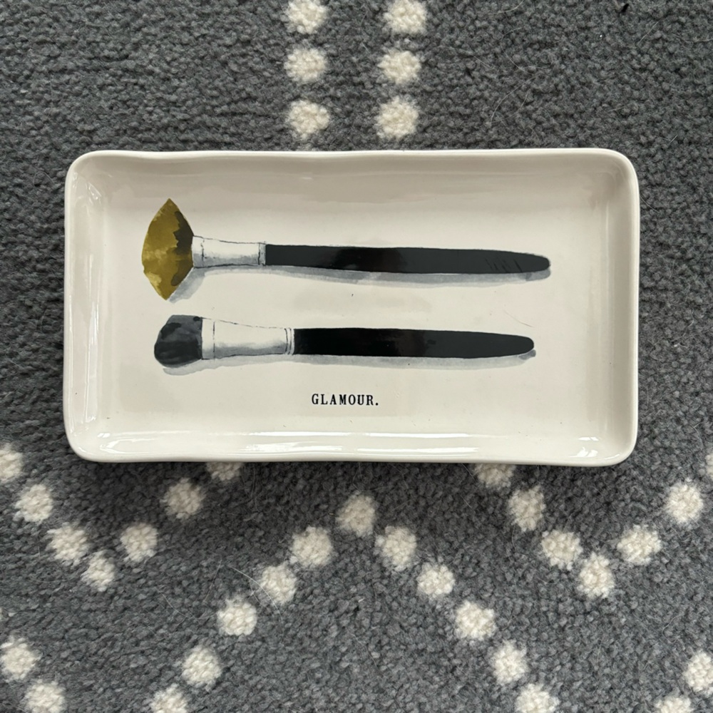 Rae Dunn - Chic Ceramic Tray with Makeup Brush Design